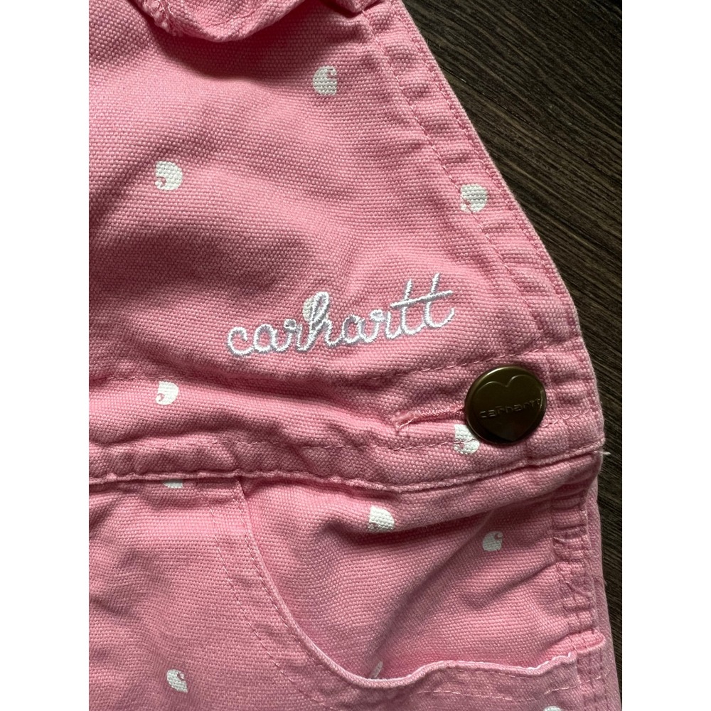 Carhartt Kids Pink Polka Dot Ruffle Canvas Bib Shortalls SD9931-G 3T - Picture 2 of 4